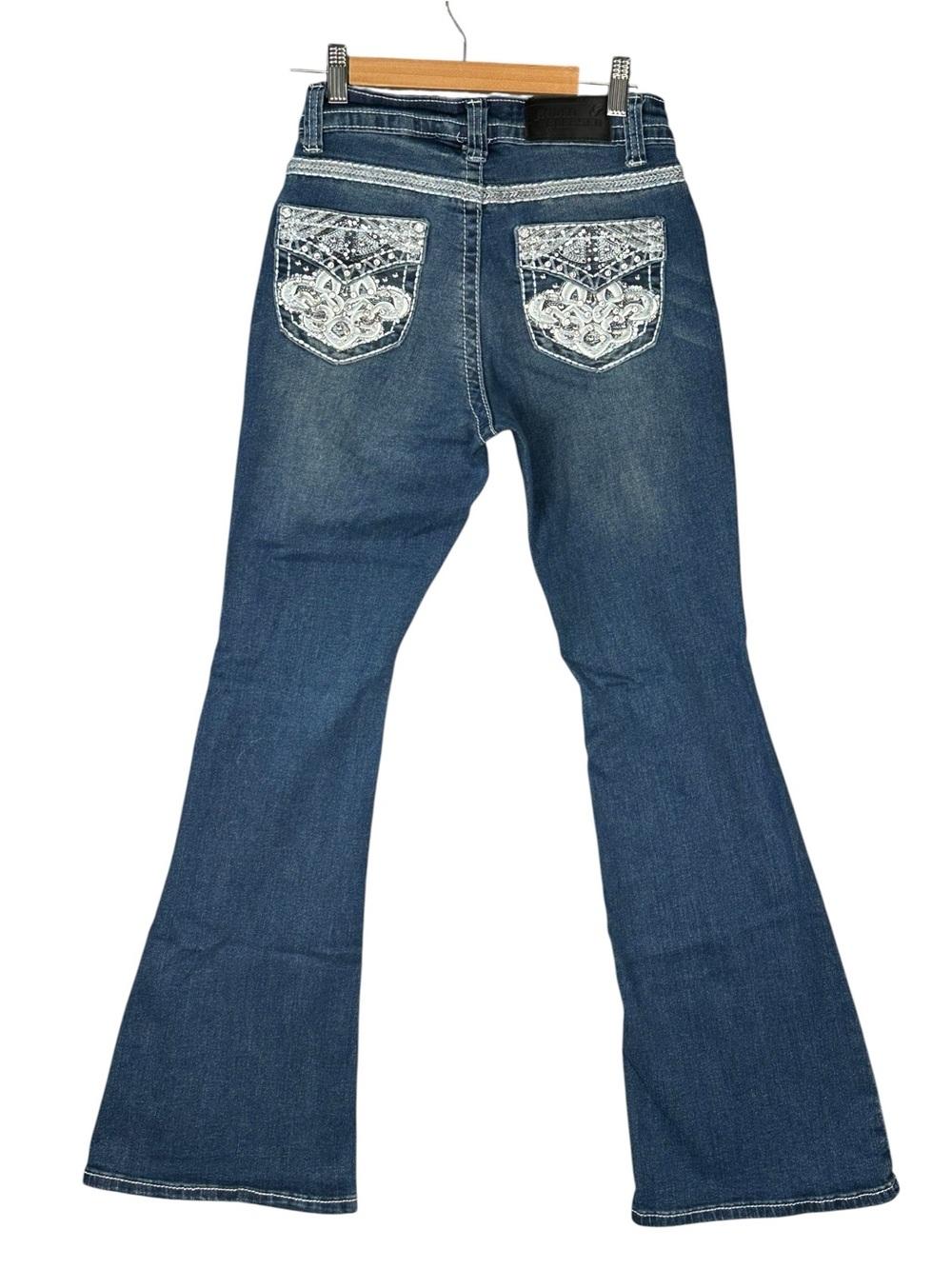 Rodeo Blessed Womens Blue Medium Wash Denim Flared Leg Jeans Size 1